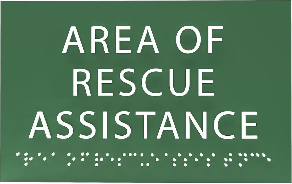 6" X4" Area of Rescue Assistance Sign- Tactile Graphics Grade 2 Braille Text ADA Compliant Sign |ADA Compliant Plastic Signs for Schools, Offices, Businesses, Apartments & Restaurants