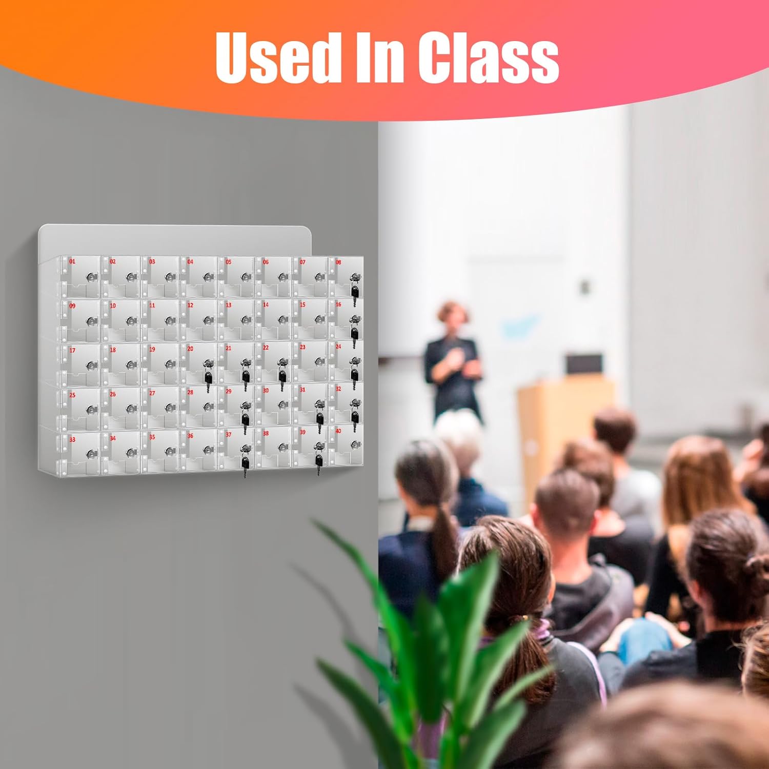 Cell Phone Locker 100 Slots, Wall-Mounted Cell Phone Lock Box with Keys, Acrylic Cell Phone Storage Locker for Office Classroom Gym, Clear Cell Phone Locker Cabinet for Storage (Large 40 Slots)