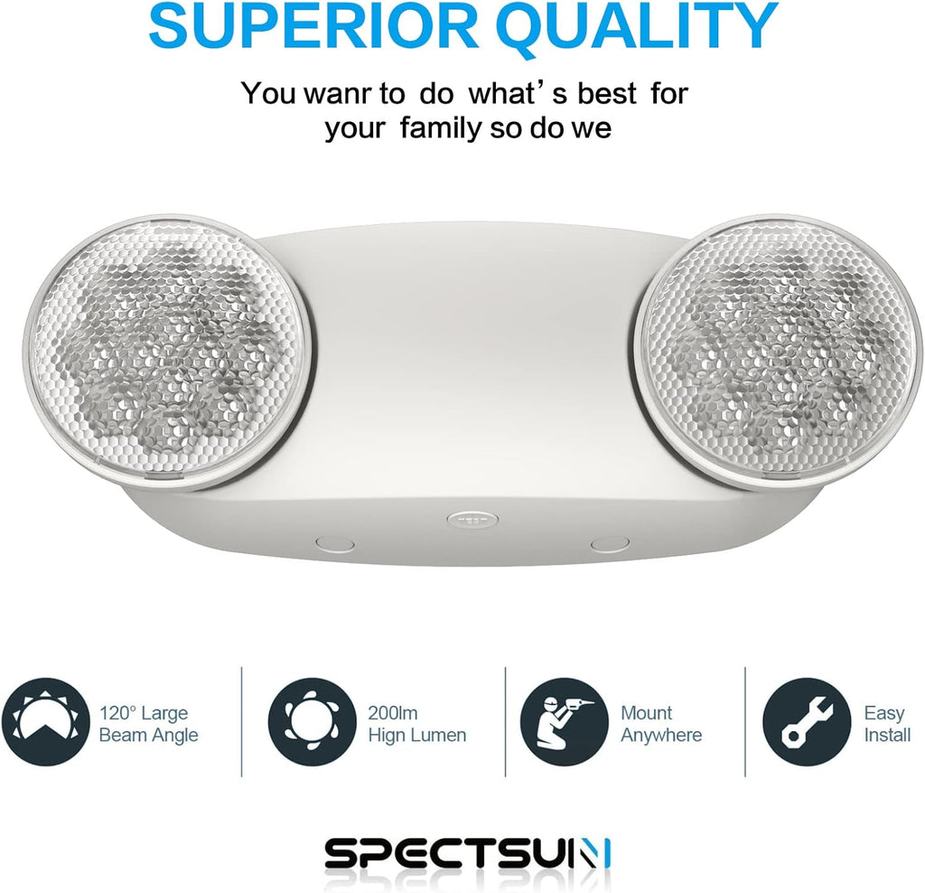 SPECTSUN 18 Pack White LED Emergency Lights with Battery Backup-UL Listed Two Head Adjustable Emergency Lighting Fixtures - 120-277V AC-Exit Sign Lights (18 Packs-U5)