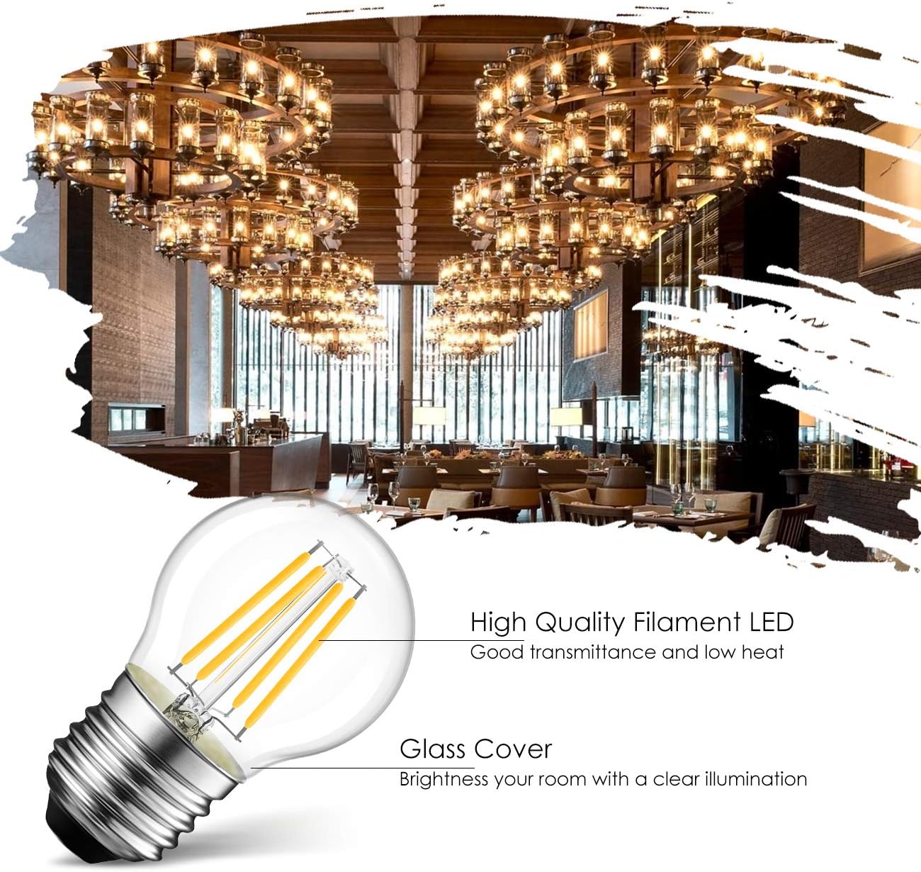 LVWIT G14 LED Filament Globe Bulb 4.5W(60W Equivalent), Dimmable 2700K Warm White Light E26 Screw Base, Decorative Edison Light Bulb, UL-Listed(12-Pack)
