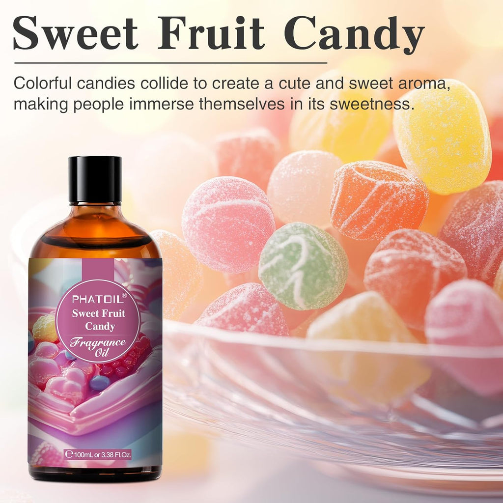 PHATOIL 3.38FL.OZ Sweet Fruit Candy Fragrance Oils for Aromatherapy, Essential Oils for Diffusers for Home, Perfect for Diffuser, Yoga, Skin Care, DIY Candle and Soap Making - 100ml