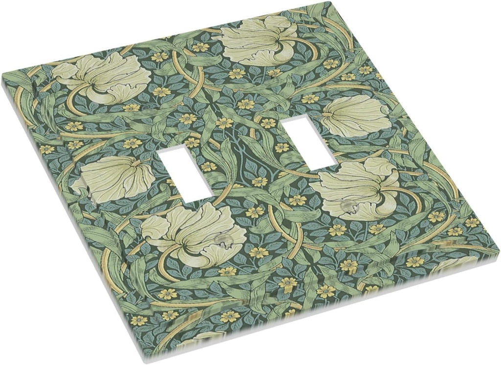 Decorative Switch Plates Vintage Floral Plant Sage Green William Morris 2 Gang Double Toggle Wall Plate Outlet Light Switch Cover Electrical Faceplate for Bedroom Home Decor