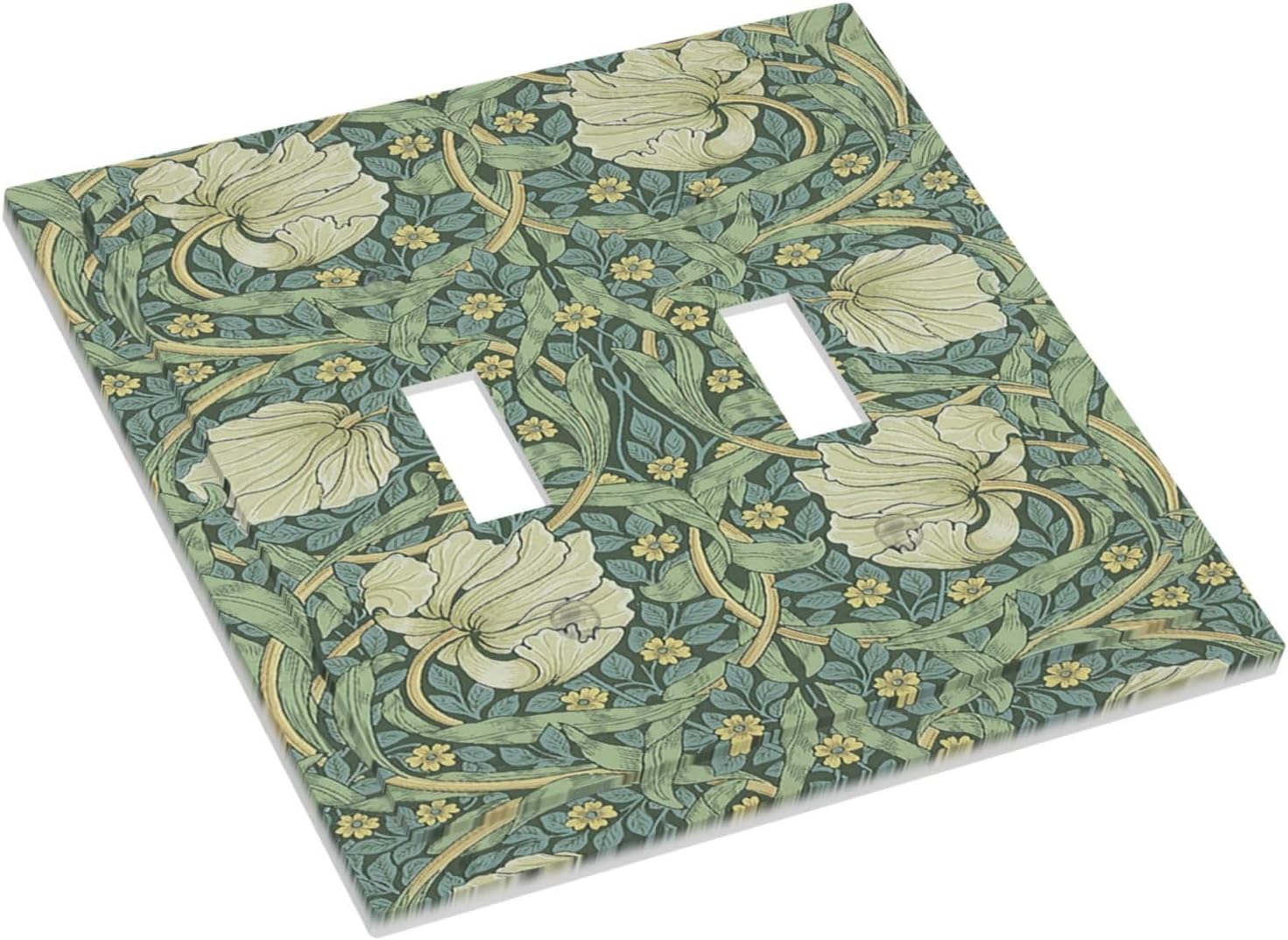 Decorative Switch Plates Vintage Floral Plant Sage Green William Morris 2 Gang Double Toggle Wall Plate Outlet Light Switch Cover Electrical Faceplate for Bedroom Home Decor
