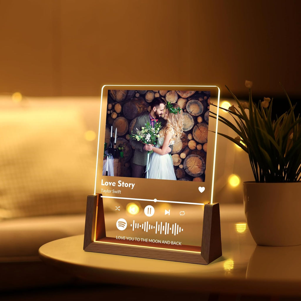 Personalized Couple Gifts For Boyfriend Girlfriend Him Her Husband Wife, Custom Acrylic Spotify Plaque With Photo Name, Customized Light Up Picture Frame For Anniversary Birthday Christmas Gifts