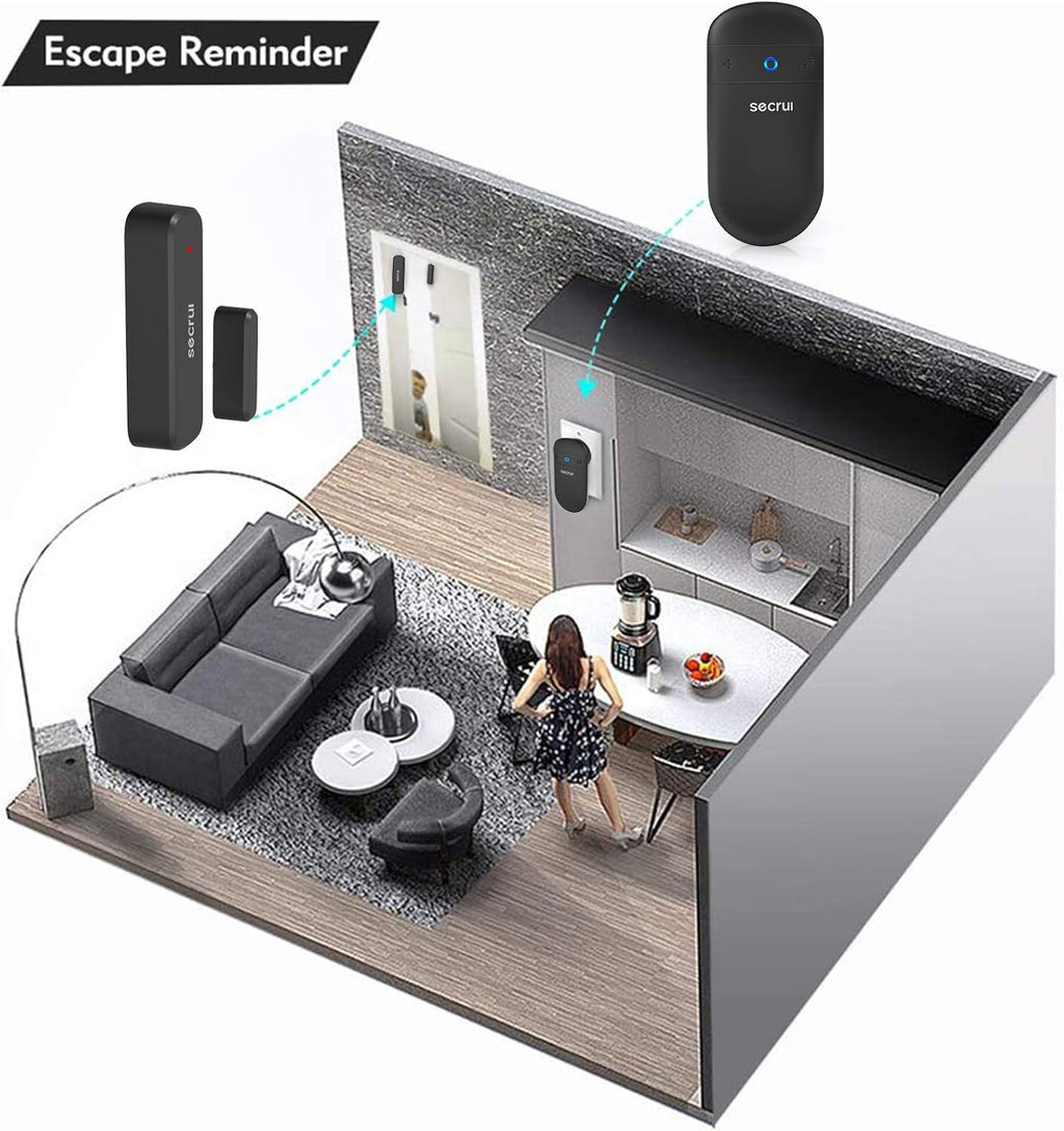 SECRUI Door Chime, Door Sensor Chime with Adjustable Volume, Easy Installation, 400ft Range, 52 Chimes, M508+D7 Door Open Chime for Business/Home When Entering, Black