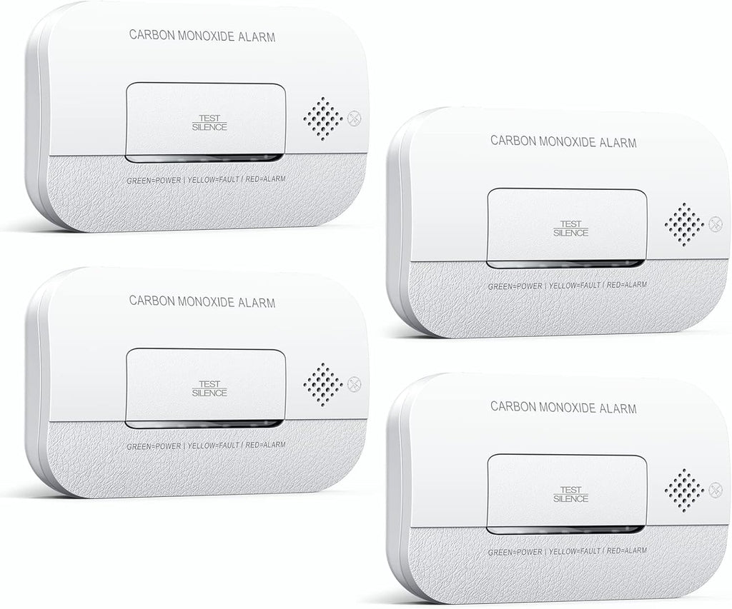 Ecoey Carbon Monoxide Detectors, 10-Year CO Detector with Human Alarm Sounds and Test Button, Carbon Monoxide Alarm with Electrochemical Technology and Low Battery Signal for Home, FJ127, 4 Packs