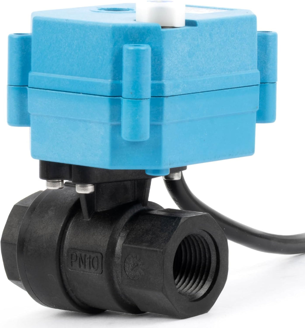 U.S. Solid 1/2” PPE Motorized Ball Valve with US Plug - Plastic Electrical Ball Valve, 2 Wire Auto Return, AC 110~230V, Normally Closed