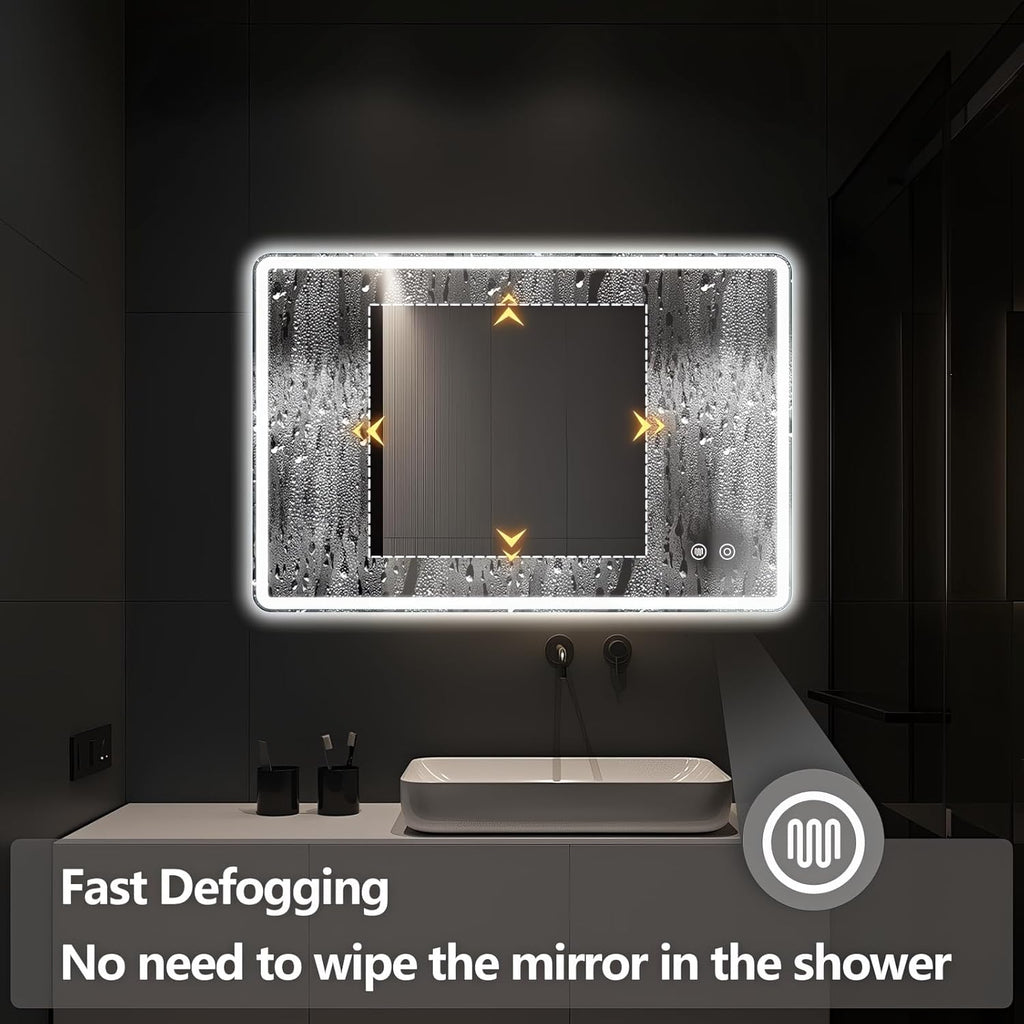 Niccy Led Mirror for Bathroom, 36"x24" Frameless Frontlit and Backlit Mirror for Wall Lighted Mirror with Bedroom 3 Color, Defogger, Explosion-Proof, HD Glass, IP65 Vanity Mirror Horizontal/Vertical