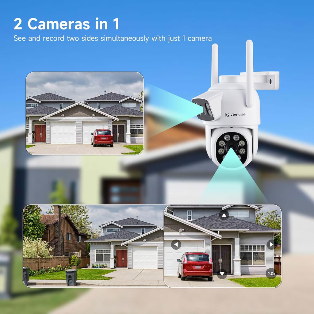 Yeewise Dual Lens WiFi Security Camera with AI Tracking, WiFi 6 Outdoor PTZ Camera, 360° View Home Security, 5/2.4Ghz Dual Band, Easy Bluetooth Setup, Plug-in Power