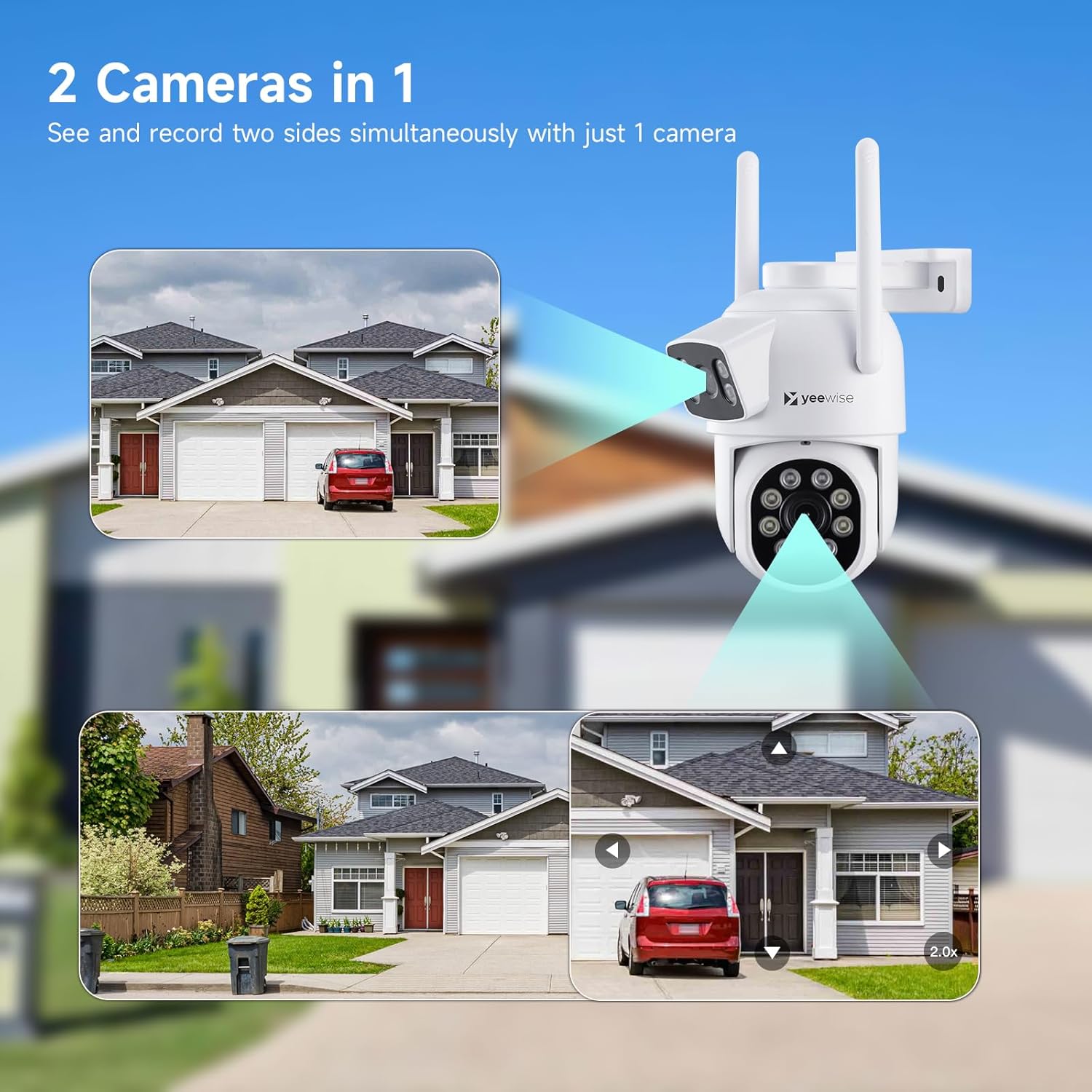 Yeewise Dual Lens WiFi Security Camera with AI Tracking, WiFi 6 Outdoor PTZ Camera, 360° View Home Security, 5/2.4Ghz Dual Band, Easy Bluetooth Setup, Plug-in Power