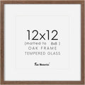 Square 12x12 Picture Frame, Oak Wood Frame 12 by 12, 12"x12" Photo Frames for Wall, 12 x 12 Picture Frame with Mat for 8 x 8, 12x12 Collage Wall Gallery Frame, Tempered Glass - Walnut Color, 1 Pack