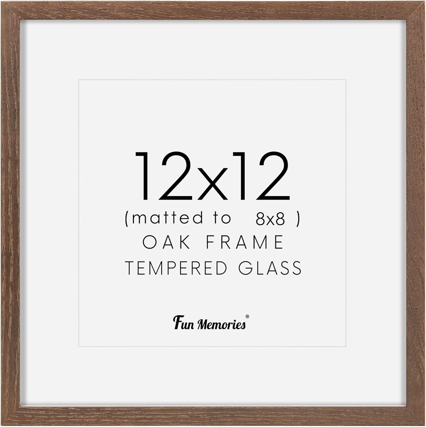 Square 12x12 Picture Frame, Oak Wood Frame 12 by 12, 12"x12" Photo Frames for Wall, 12 x 12 Picture Frame with Mat for 8 x 8, 12x12 Collage Wall Gallery Frame, Tempered Glass - Walnut Color, 1 Pack