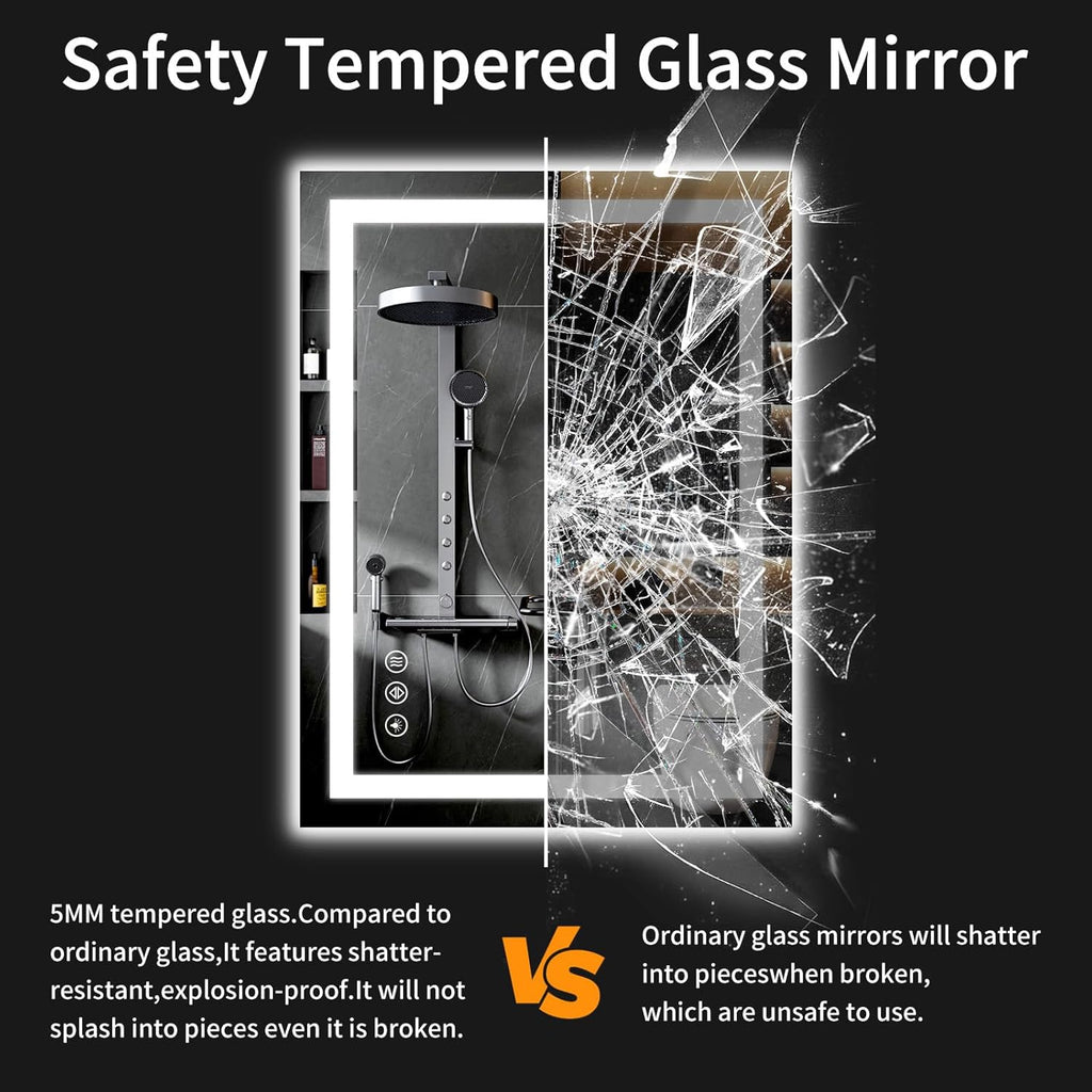 20"x28" LED Bathroom Mirror with Lights, Dimmable，Anti-Fog，Bathroom Vanity Mirror for Wall, Backlit + Front Lit, Memory Function, Shatter-Proof，Tempered Glass