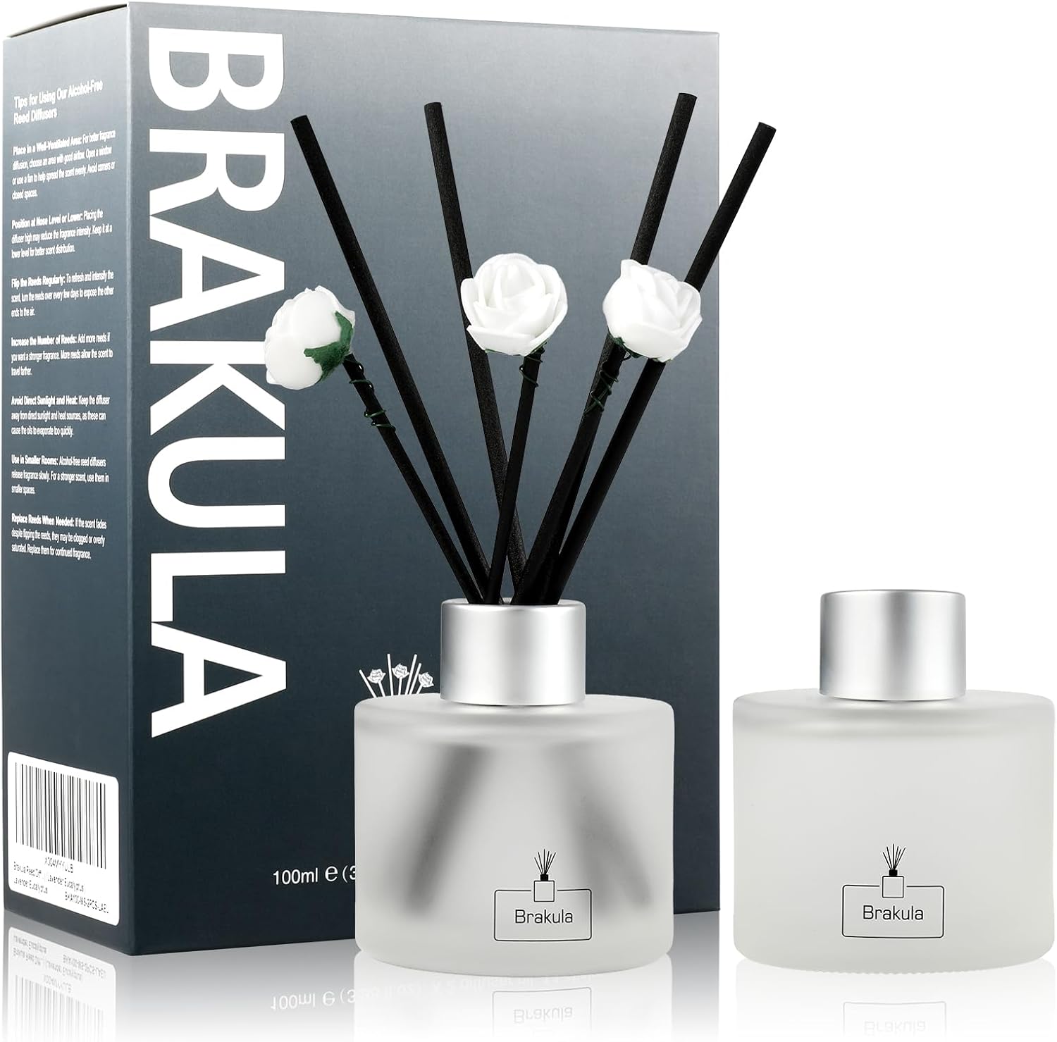 Brakula 2 Pack Reed Diffuser Set, Eucalyptus & Mint Scented, Home Fragrance with 14 Sticks Bathroom Decor, Reed diffusers for Home 6.76 fl oz (Eucalyptus & Mint)