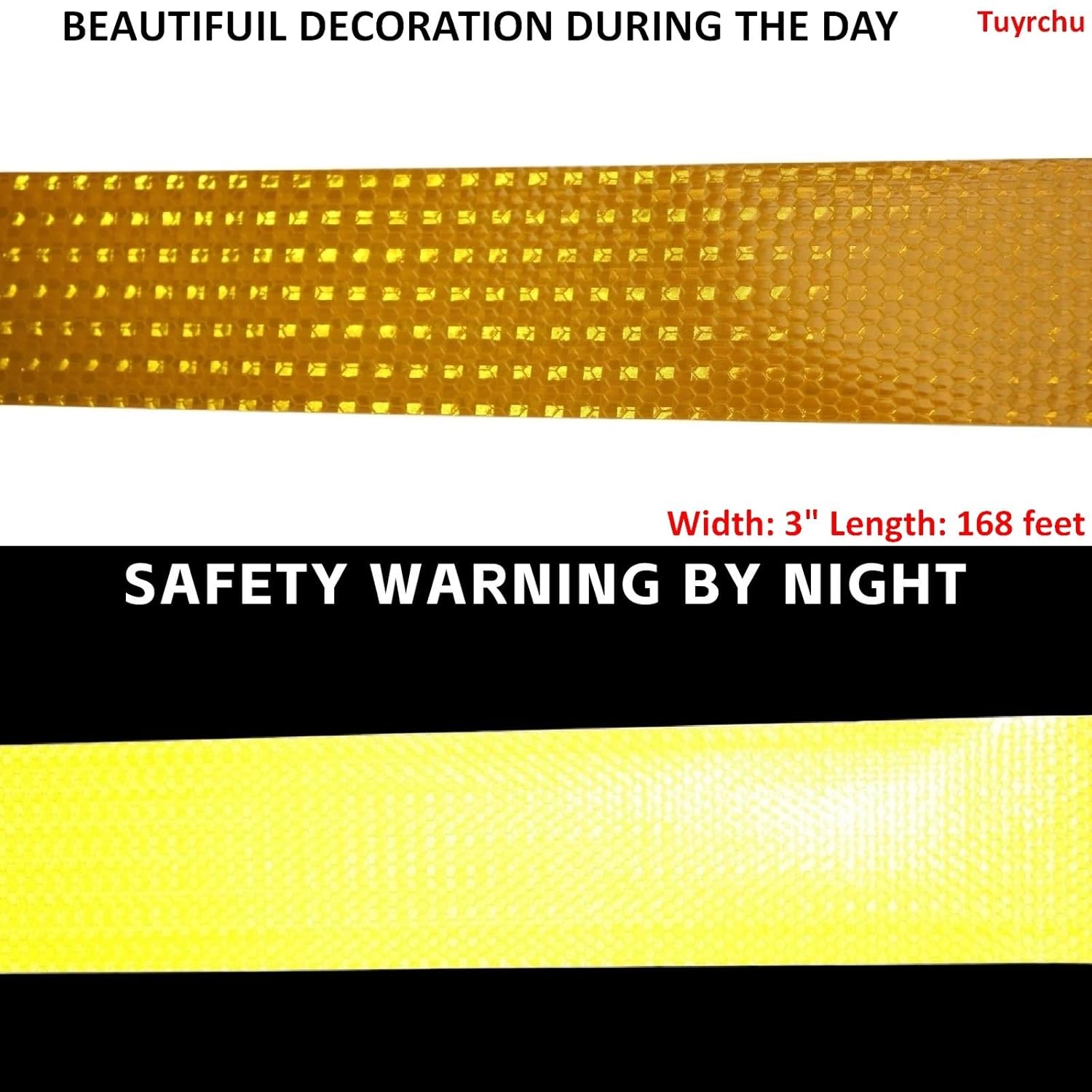 Yellow Reflective Tape 3 inch Wide, Outdoor Waterproof High Visibility Warning Industrial Marking Tape, Safety Stickers (168 feet)