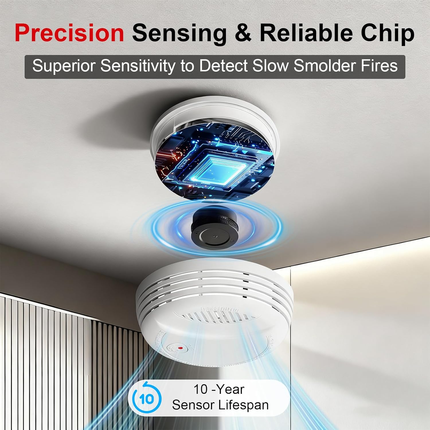 2 Pack Wireless Smoke Detectors for Home,Photoelectric Wireless Fire Alarms 10 Year Battery Powered Design (not Included),Portable Operated for Travel,Attic Fire Alarm Universal RV Smoke Detector