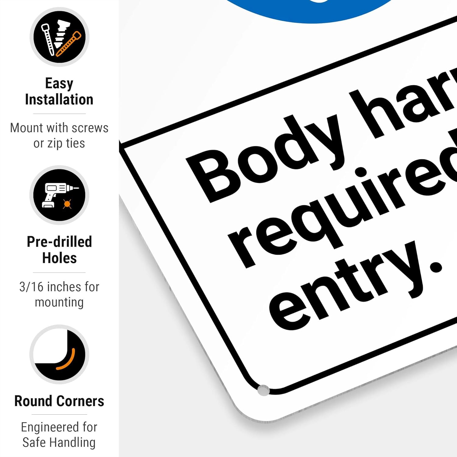 Safety Instructions Body Harness Required for Entry Sign, 10x14 Inches, Rust Free .040 Aluminum, Fade Resistant, Made in USA by Sigo Signs