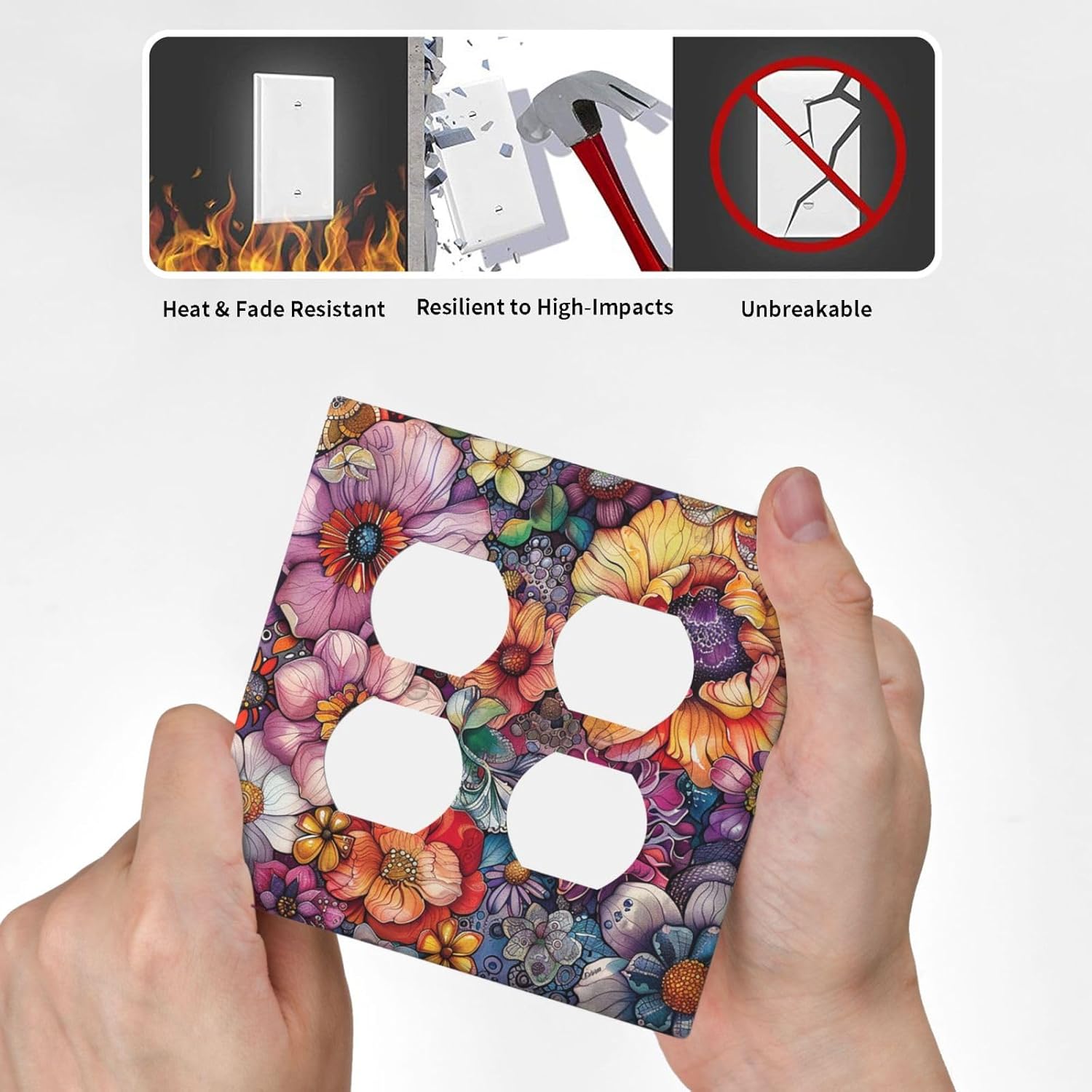 Outlet Covers Colorful Bohemian Flowers Vintage Boho Floral 2 Gang Double Duplex Decorative Light Switch Covers Electrical Wallplates Socket Faceplate for Bed Room living Room Decor