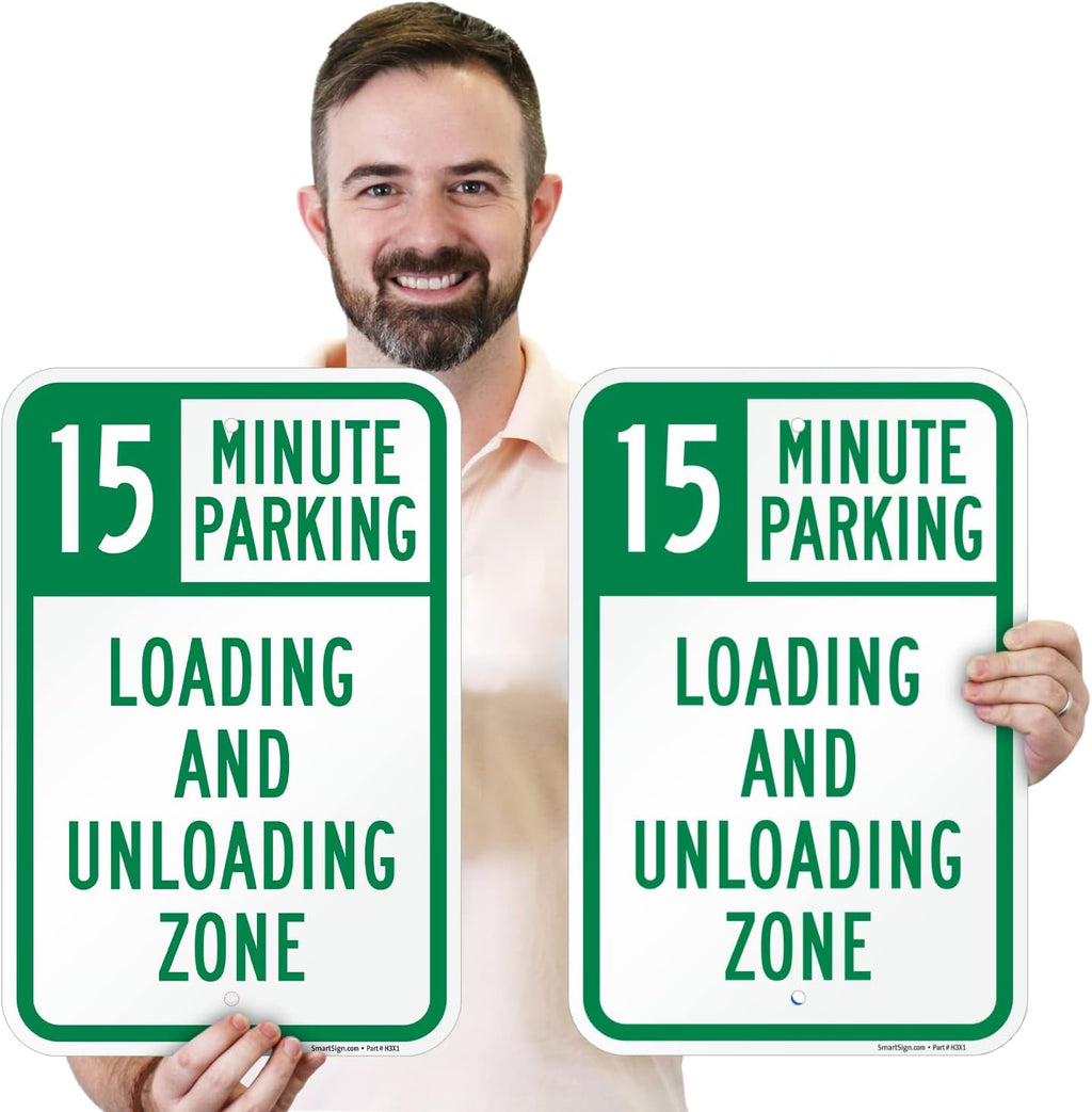 SmartSign 15 Minute Parking Loading And Unloading Zone Sign - 2 Pack, 18 x 12 inch, 2mm Thick Aluminum Composite, Green and White, Made in USA