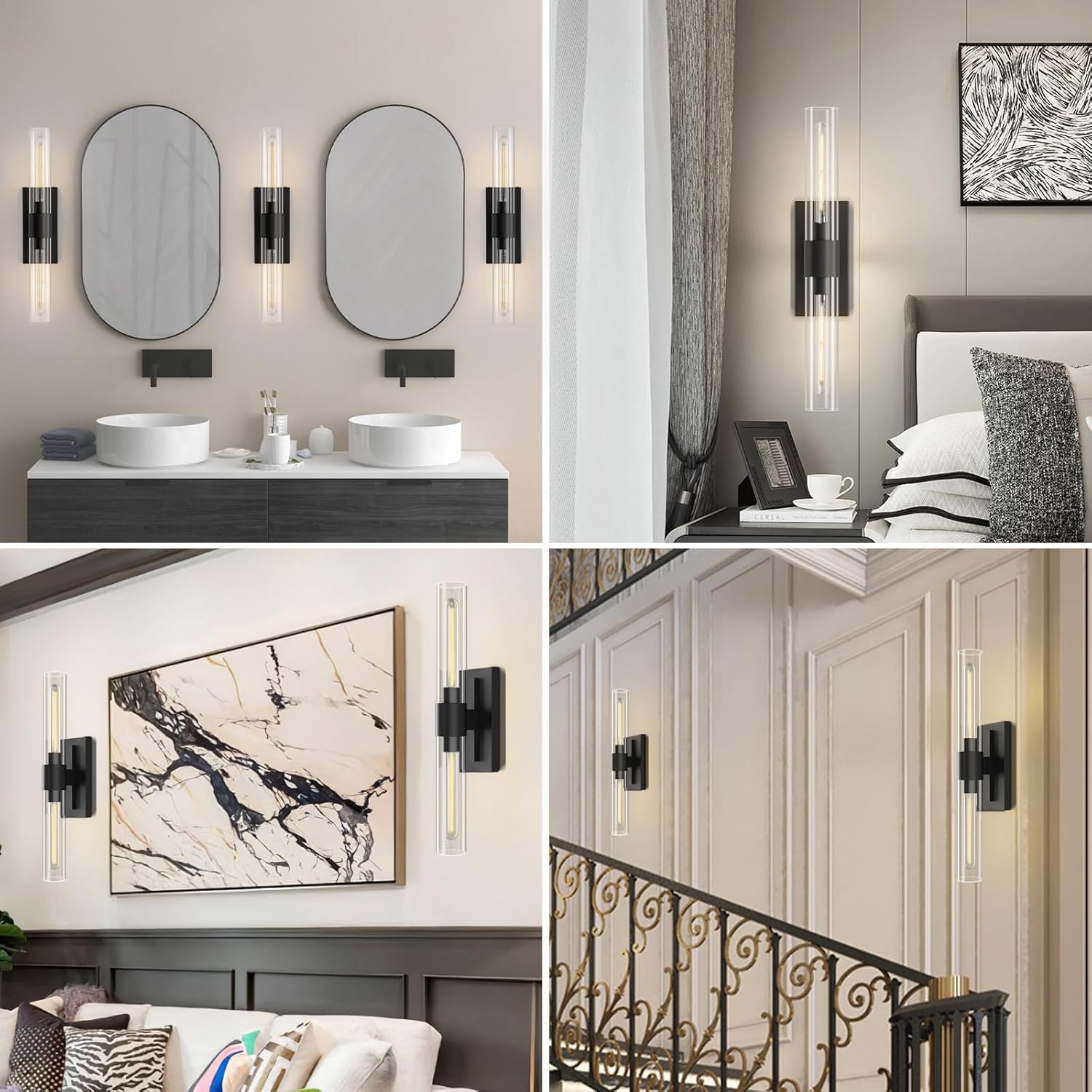 YUYI Black Wall Sconce, 22.8'' Wall Light for Bathroom Vanity, Modern Wall Lighting Fixture with Clear Glass Shade, Indoor Wall Sconce for Bathroom Vanity, Bedroom, Living Room, Hallway, Fireplace