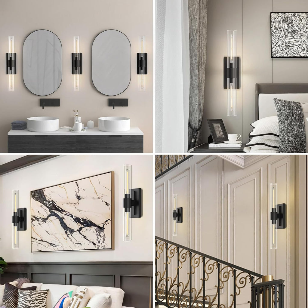YUYI Black Wall Sconces, 22.8'' Wall Light Set of Two for Bathroom Vanity, Modern Wall Lighting Fixtures with Glass Shade, Indoor Wall Sconces for Bathroom, Bedroom, Living Room, Hallway, Fireplace