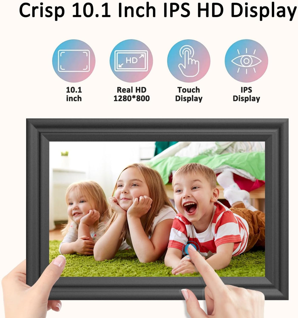 Digital Picture Frame WiFi 10.1 Inch Digital Photo Frame, Electronic Picture Frame, 16GB Storage, Auto-Rotate, IPS Touch Screen, Easy Setup and Share Photos and Videos via Free App from Anywhere