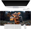 Small Heated Desk Pad 23.6" x 14.2" – Compact Electric Mouse Pad with 3 Heating Levels, Auto Shut-Off, Waterproof PU Surface, Plug-in Warmer for Office or Home Use, Mouse with Lantern