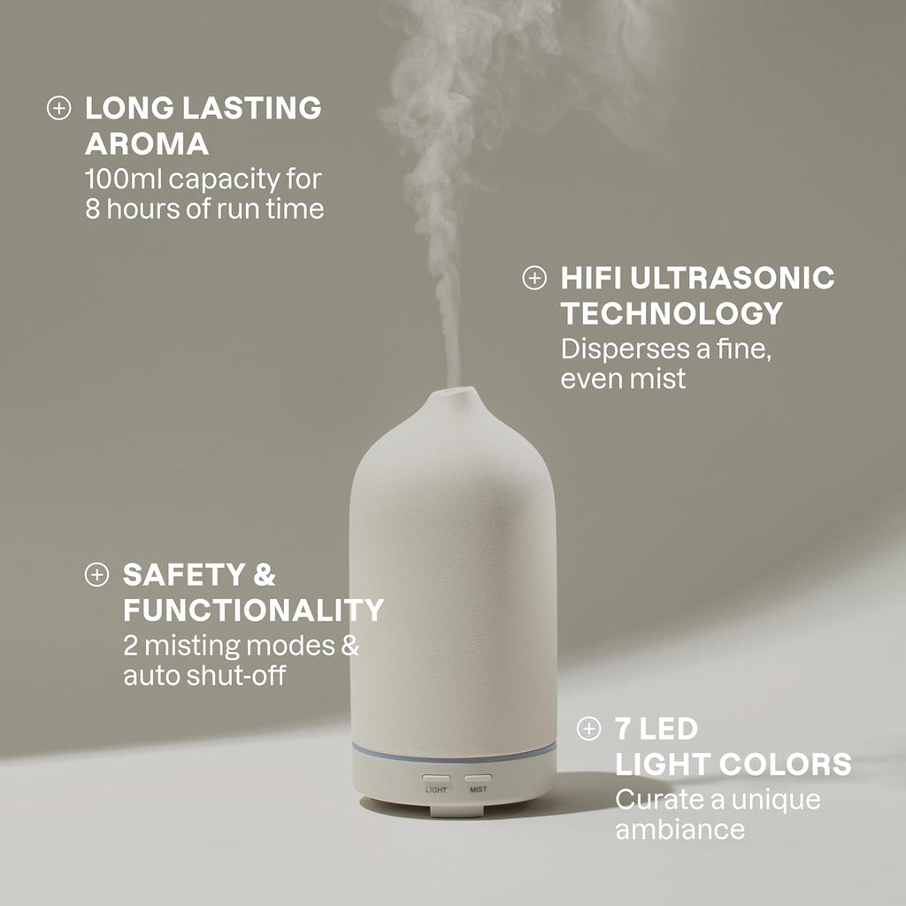 Cliganic Serenity Essential Oils Diffuser Set – Aromatherapy Humidifier with LED for Home, Office & Bedroom Includes Frankincense, Lavender, Grounded & Sleep Essential Oils Kit