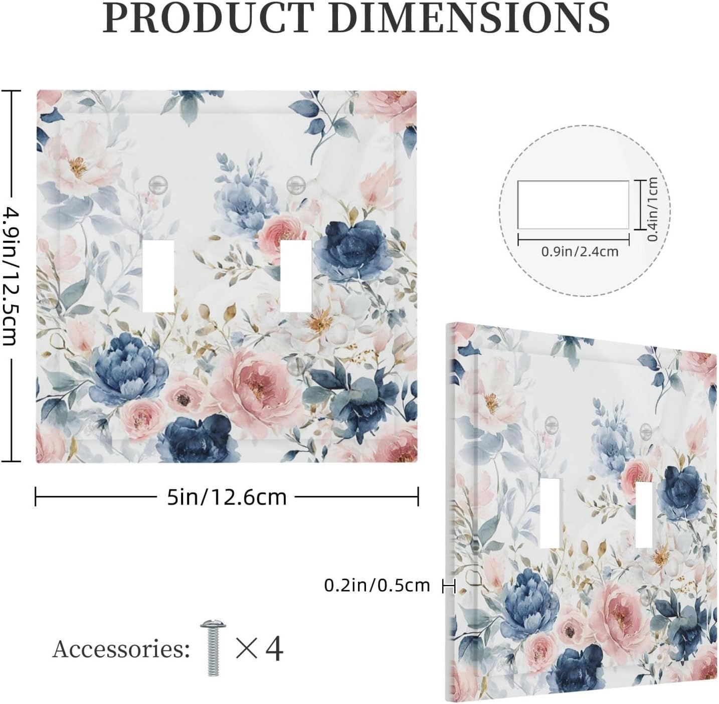 Elegant Watercolor Pink Blue Flowers Floral 2 Gang Double Toggle Light Switch Cover Decorative Switchplate Electrical Wall Plates Faceplate for Bathroom Bedroom Decor 4.9 X 5 IN