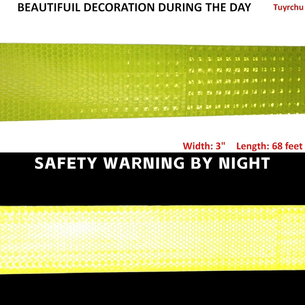 Fluorescent Yellow Reflective Tape Outdoor Waterproof 3 inch, High Visibility Warning Safety Industrial Marking Tape (68 feet)