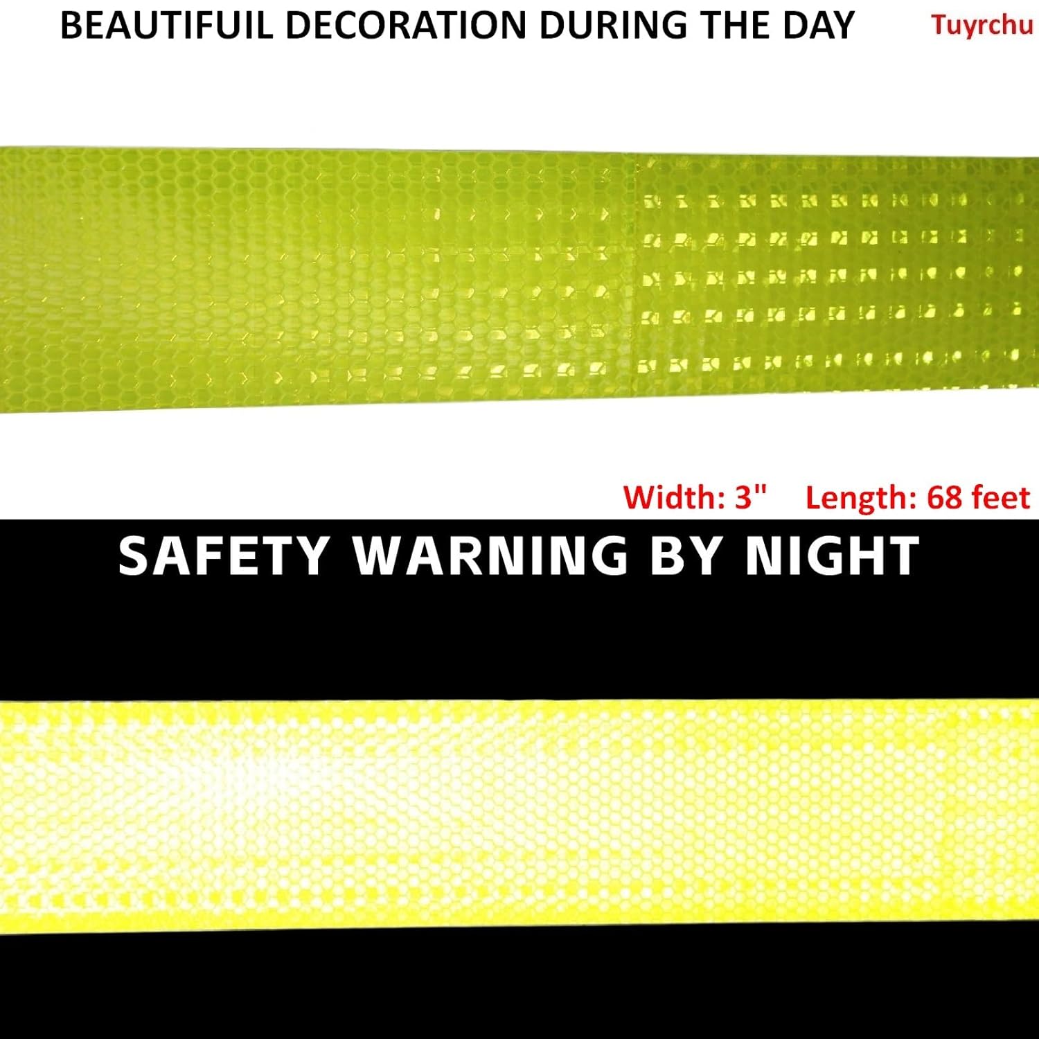 Fluorescent Yellow Reflective Tape Outdoor Waterproof 3 inch, High Visibility Warning Safety Industrial Marking Tape (68 feet)