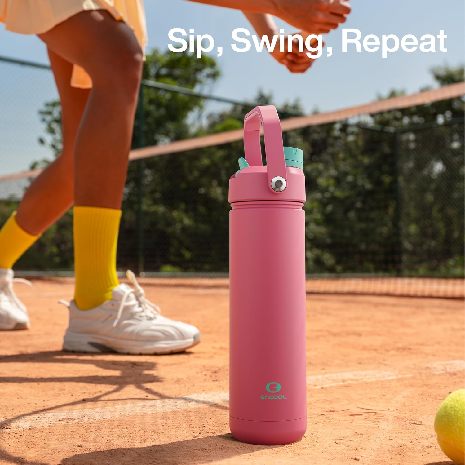 ENCOOL Insulated Water Bottle with Straw Stainless Steel Water Bottle, Leak-Proof, BPA-Free, Double Wall Vacuum Keeps Cold for 24 Hours for Sports, Travel, School (26 oz, Tulip)