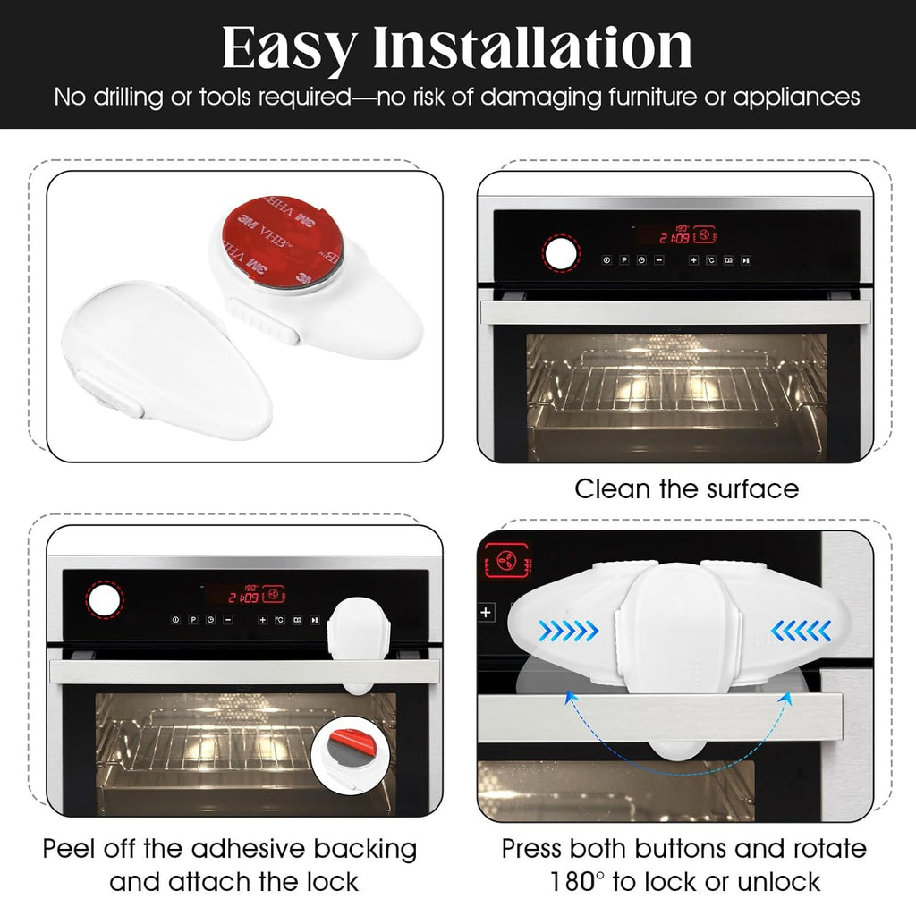 1 Pack Oven Lock for Baby Proofing - Heat Resistant, No Drill Adhesive Stove Door Lock, Child Safety Oven Lock (White)