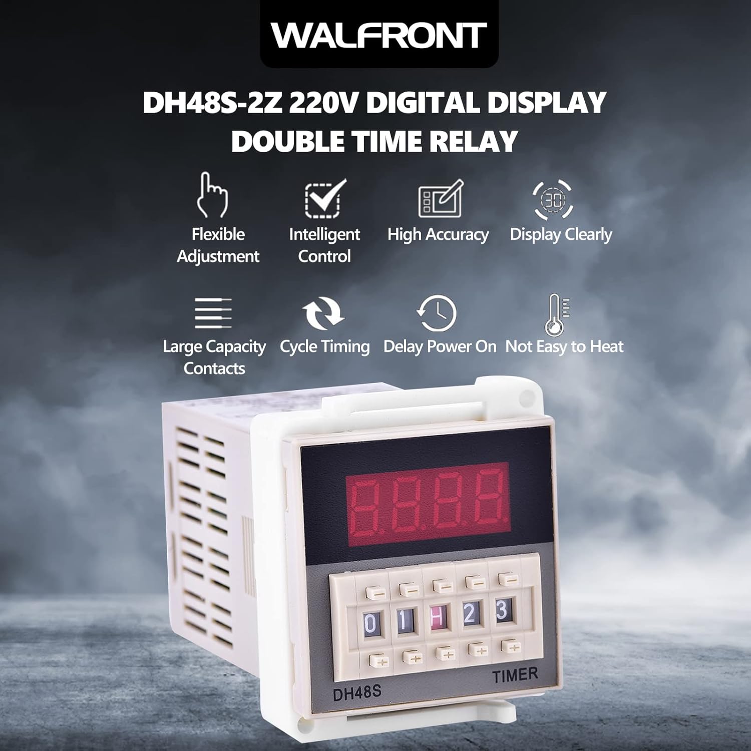 DH48S-2Z 220V Digital Time Relay with Socket Base - Dual Timer Delay (0.01s-99h) - 5A 250VAC Fully Automatic Control Relay - LCD Display Adjustable Buttons for Industrial/Home Automation