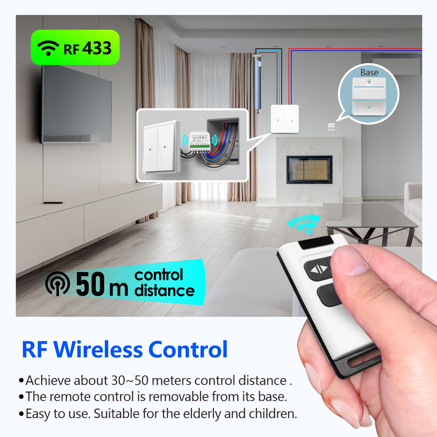 DieseRC WiFi Smart Roller Shutter Controller Module with 433Mhz RF Remote Control, Tuya APP WiFi Control Compatible with Alexa/Google Home APP Control and Manual Switch