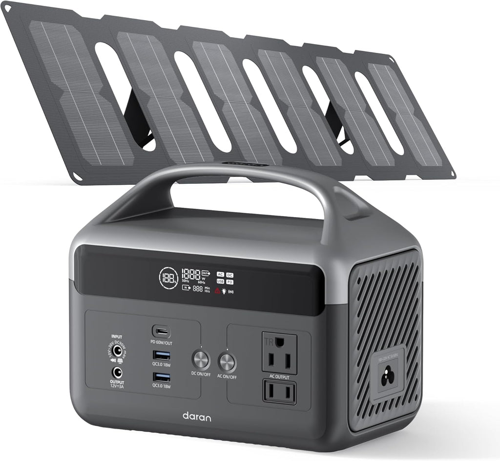 DaranEner Portable Power Station with Foldable Solar Panels 40w, 300w Lifepo4 Battery 60W USB-C Pd, 192Wh Fast Recharge Home Backup Power Bank, Lightweight Solar Generator for Camping, Outdoor Travel