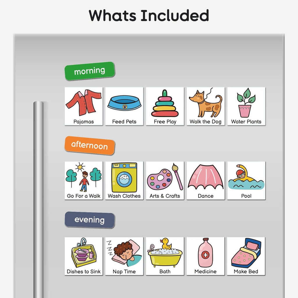 Magnetic Visual Schedule for Kids – Daily Routine & Chore Chart with 100+ Picture Magnets for Toddlers, Autism & ADHD, for Home Use, Morning and Bedtime Routines