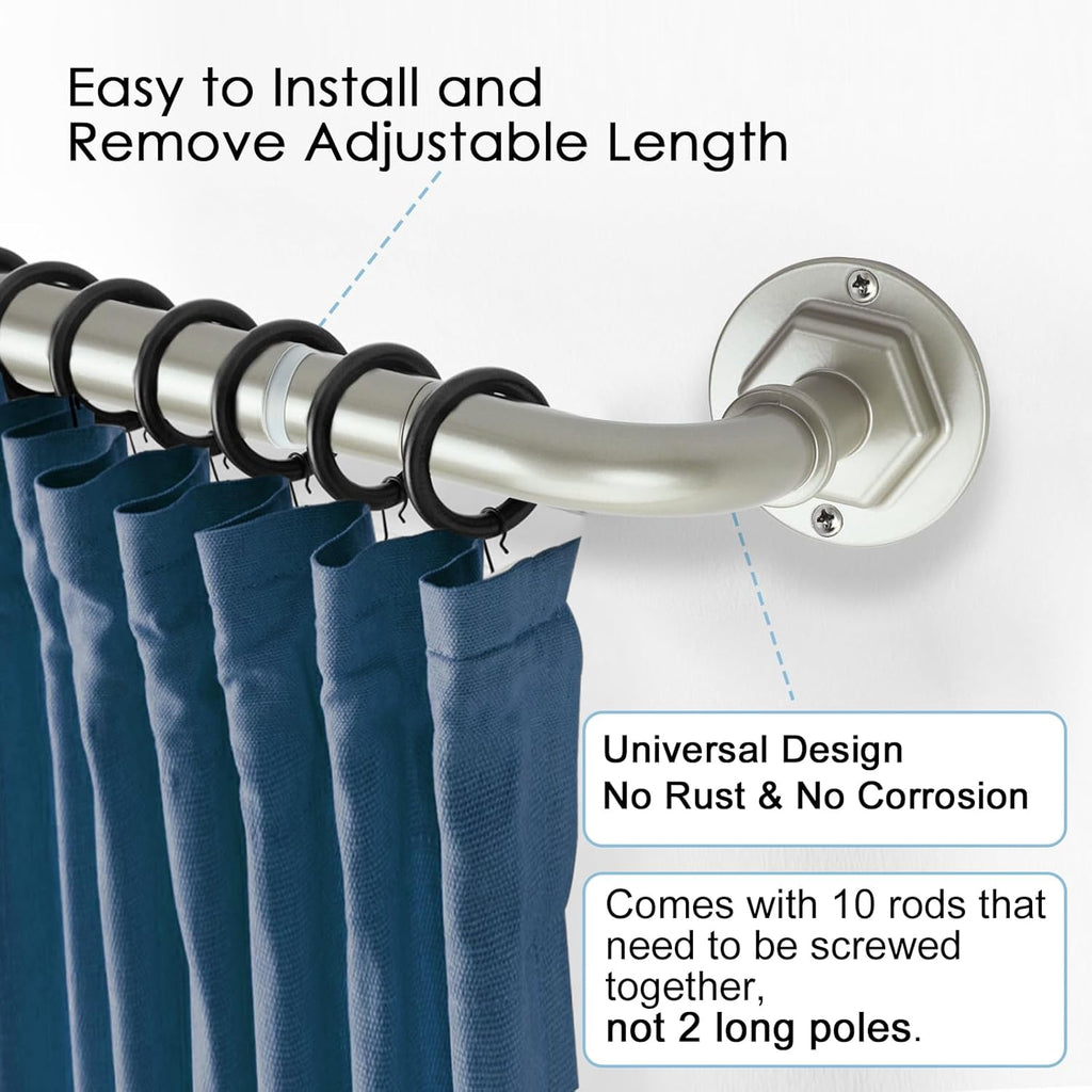 Curtain Rods for Windows 16 to 144 Inches Adjustable Blackout Wrap Around 1 Inch Diameter Curtain Rod, Brushed Nickel