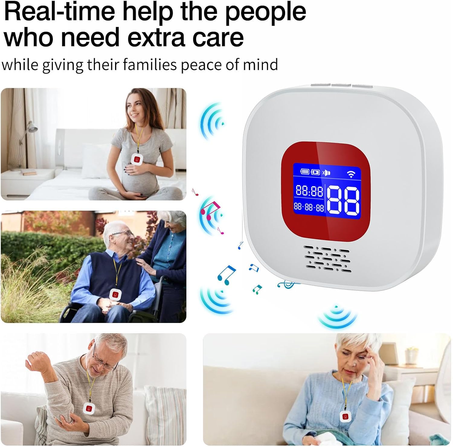 eMylo Caregiver Pager Wireless Call Buttons,Smart Monitoring System Call Bell,Emergency Button for Elderly Senior Compatible with Tuya/Smart Life(1 Receiver + 2 Panic Emergency Buttons)