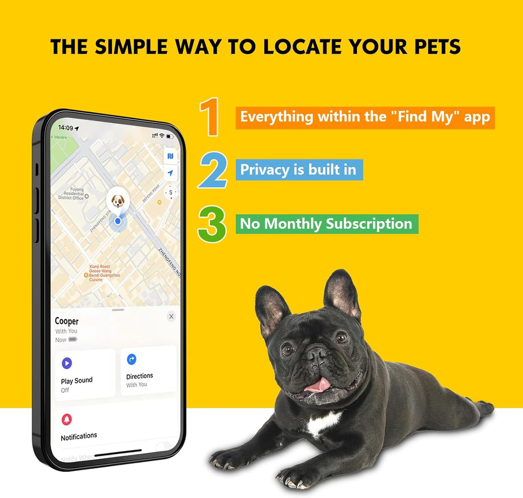 GPS Tracker for Dogs – Smart Dog Collar & Pet Tracker with Real-Time Location, No Monthly Fee, Unlimited Range (iOS Only) – Fits Small to Large Dogs(Locator Included) (Black)