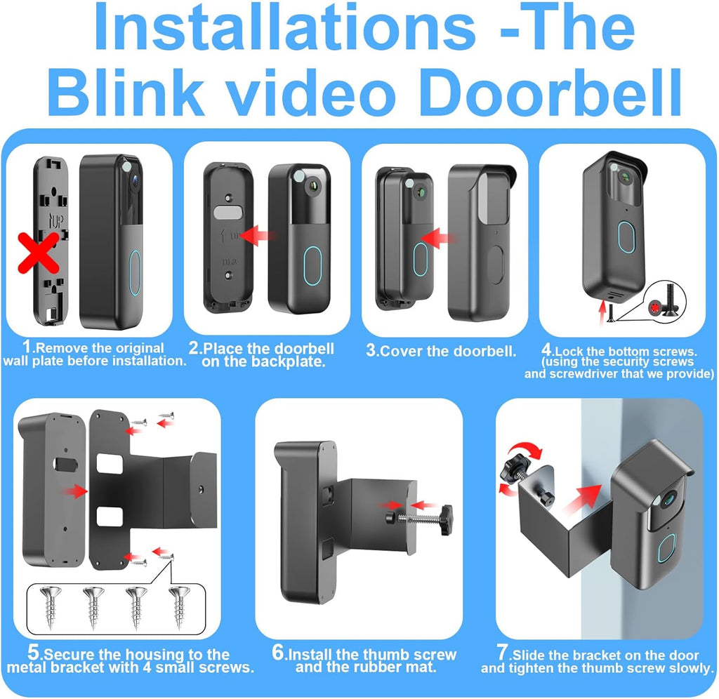 Anti-Theft Blink Doorbell Mount, Drill-Free Door Mount for Blink Video Doorbell (2nd Gen), Doorbell Bracket Holder with Rain Cover Not Block Doorbell Sensor Easy to Install for Business, Dorm, Rentals