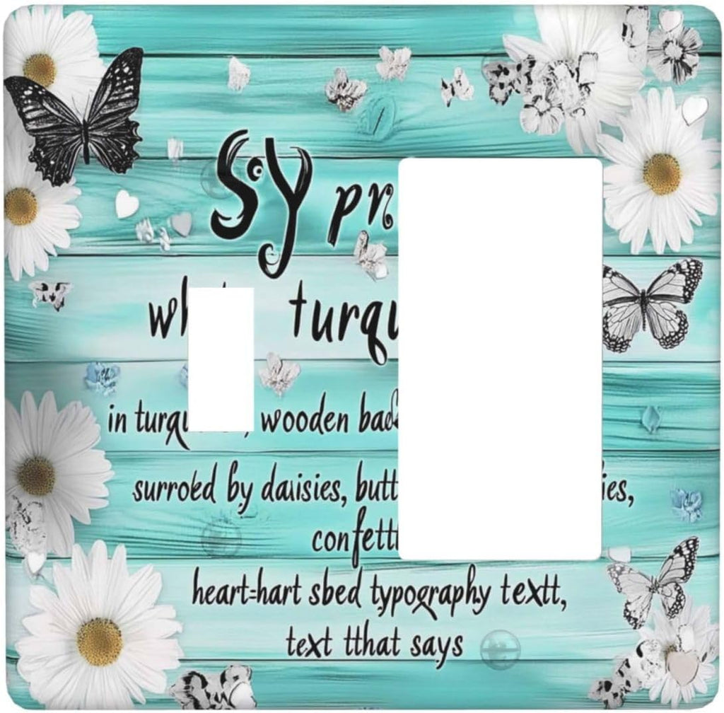 Teal Butterfly Daisy Rustic Wooden Signs Outlet Covers 1 Toggle 1 Rocker Combination Decorative Wall Plate Electrical Switch Plates Light Switch Cover Plate For Farmhouse Cabin Decor