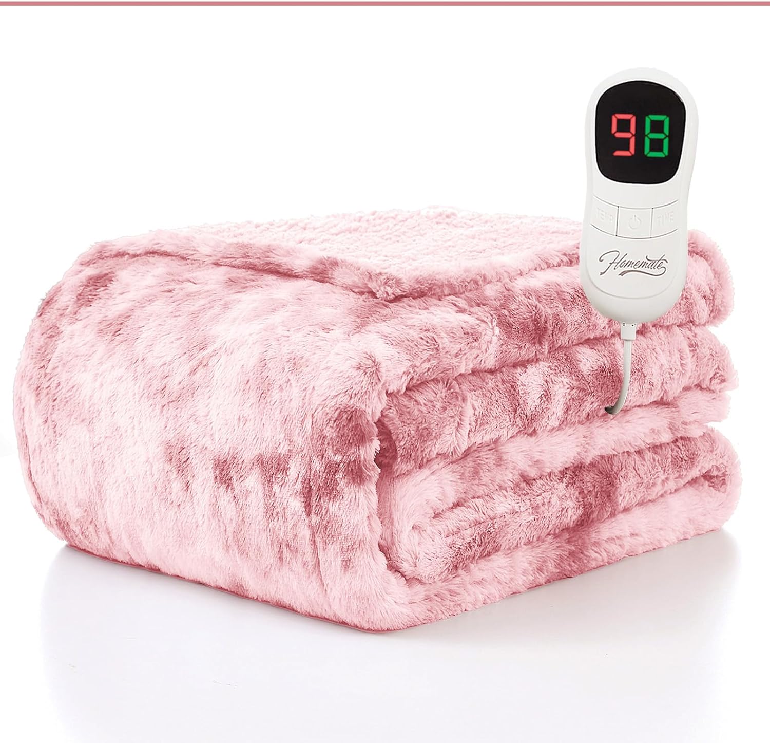 Homemate Electric Heated Blanket Twin Size - 62"x84" Heating Blanket Twin Size 1/2/4/6/8 Hours Auto-Off 10 Heat Level Over-Heat Protection Luxury Faux Fur Sherpa ETL Certification