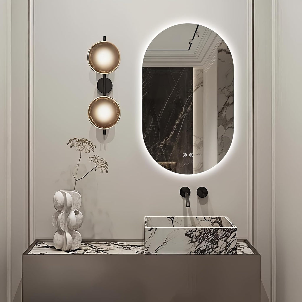 32" x 20" Oval LED Mirror for Bathroom, Backlit Vanity Mirror with Lights, Frameless Smart Wall Mirror, 3 Colors Stepless Dimmable, Anti-Fog, Shatterproof, Memory, CRI95+(Horizontal/Vertical)