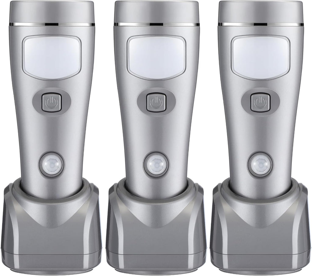 Enhon 3 Pack Rechargeable 4-in-1 LED Emergency Lights, Plug-in Flashlights with Motion Sensor Night Light, Auto-On Power Failure Light for Home, Hurricane, and Outage Supplies