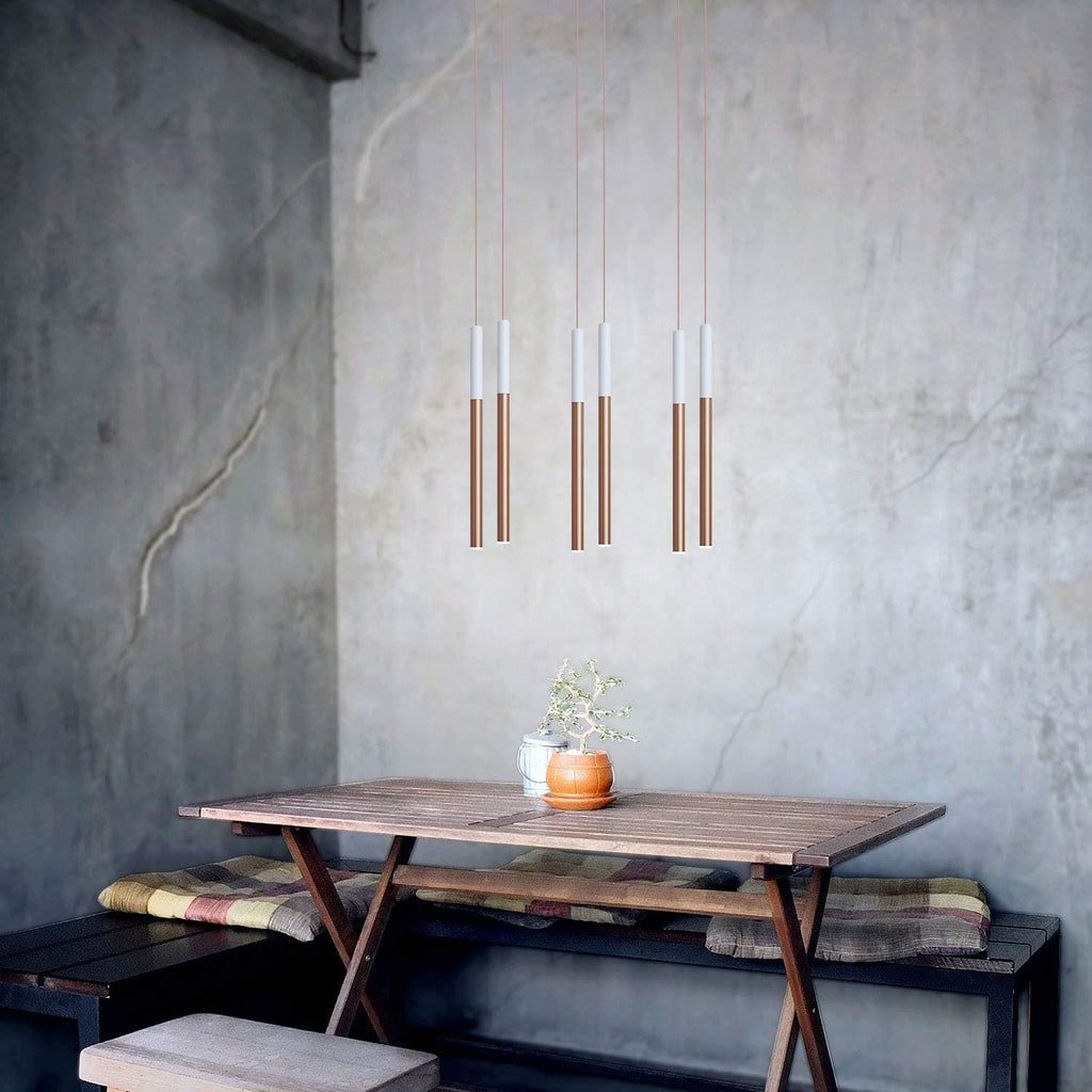 ALTAIR 6 Mini Pendant Lighting White-Copper - LED Hanging Light Fixture for Kitchen Island, Bar, Foyer - Cluster Pendants - Dimmable, Adjustable Wire, Lamp Bulb Included