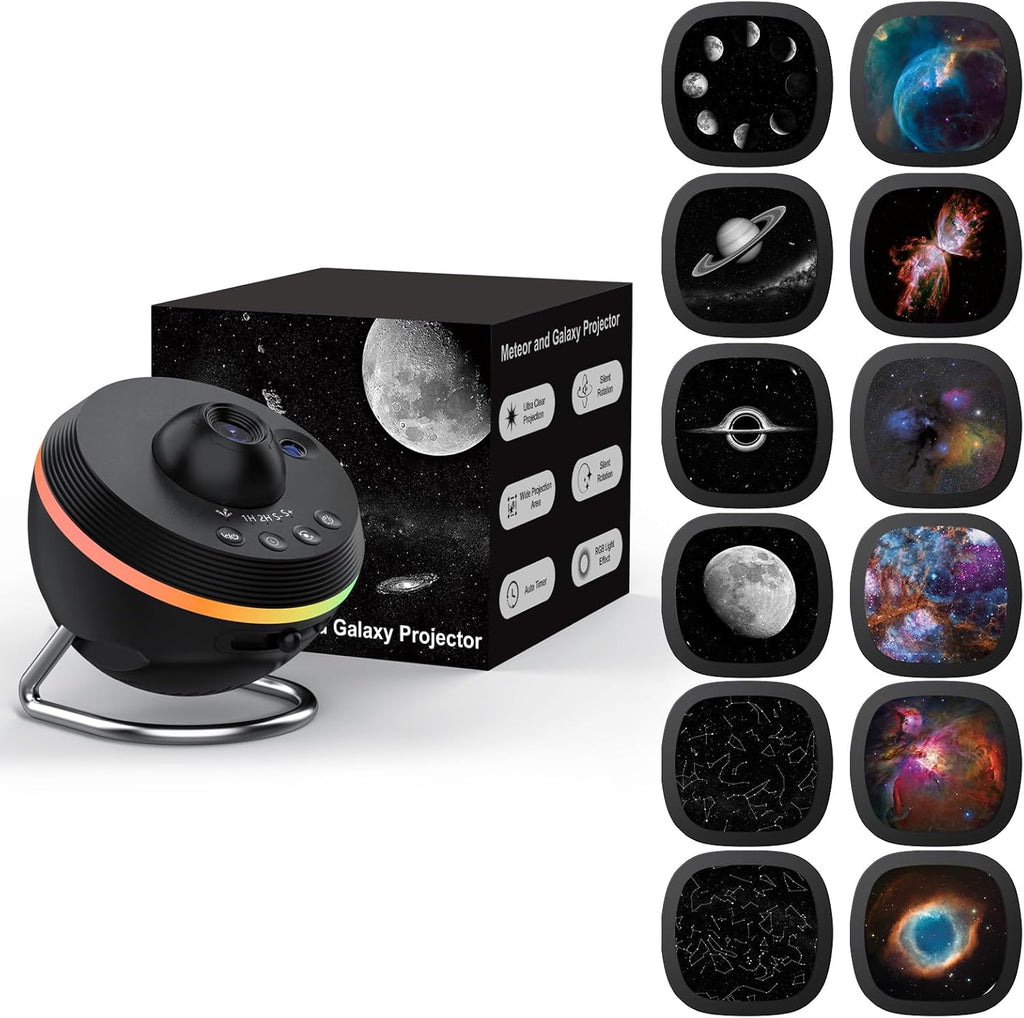 Galaxy Projector, Star Projectors Home Planetarium Space Ceiling Starry Sky Night Light with Light Strip, Meteor and Galaxy Projector & 2 Films Set for Kid Adult