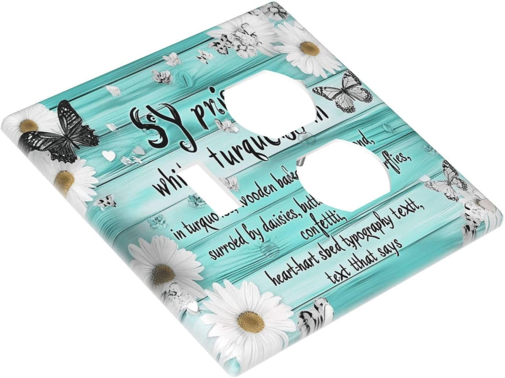 Teal Butterfly Daisy Rustic Wooden Signs Wallplates 1 Toggle 1 Duplex Switch Plate Electrical Gfci Faceplate Decorative Light Switch Covers For Farmhouse Cabin Decor