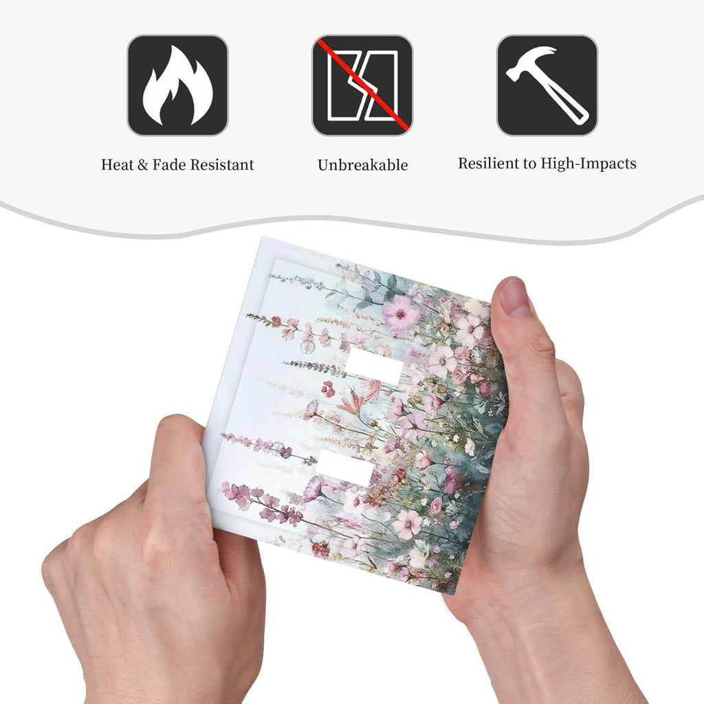 Pink Floral Watercolor Botanical Wildflowers Decorative Switch Plates 2 Gang Double Toggle Outlet Light Switch Cover Wall Plate Electrical Faceplate For Bed Room Living Room Decor