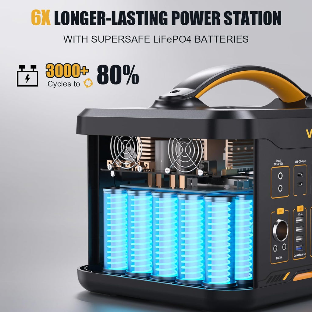 VTOMAN Jump 1500X Portable Power Station with 110W Solar Panel, 828Wh LiFePO4 Battery Solar Generator with 1500W AC Outlet, Jump Start, PD 100W Type-C for Camping, Home Backup, Outdoor Christmas Party